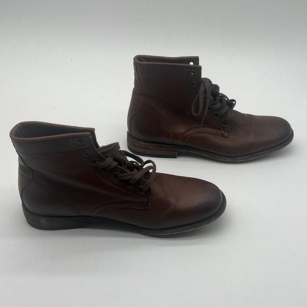 Frye Tyler Cognac Brown Leather Lace Up Ankle Combat Booties Womens Size 8 B - Picture 2 of 10